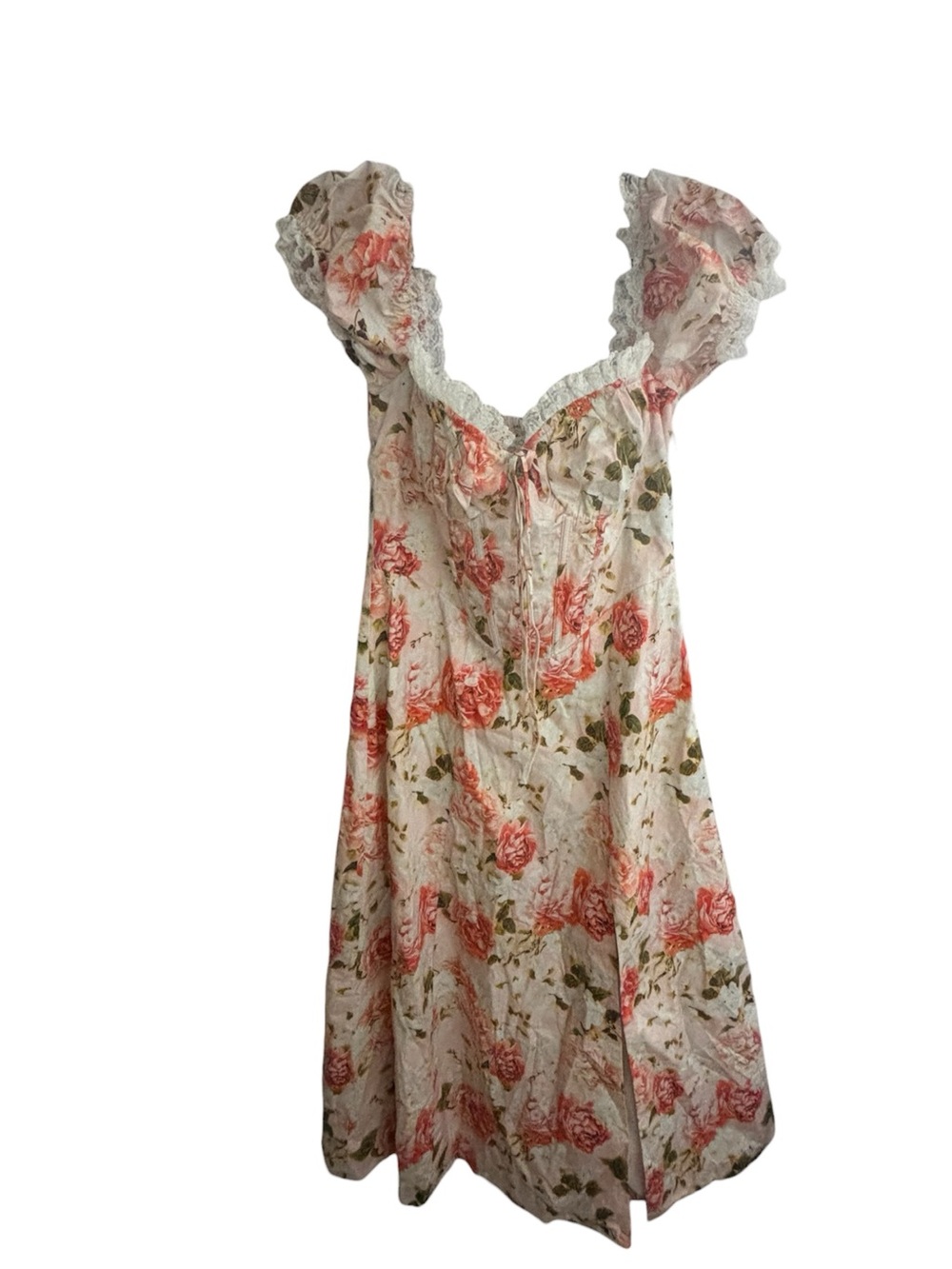 Floral White/Pink Midi Milkmaid Dress Women’s Size Medium